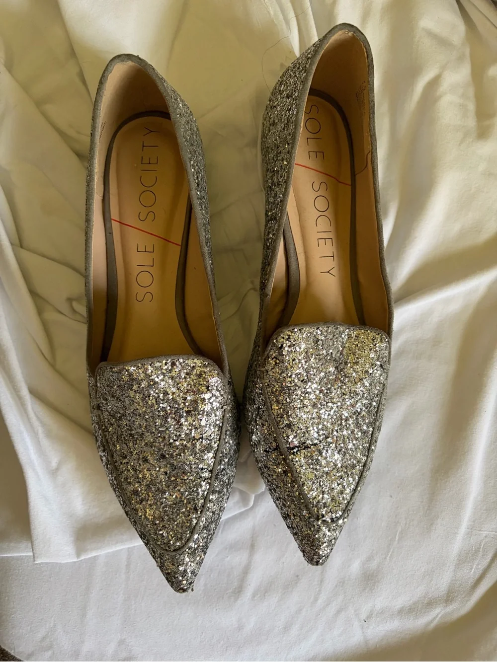 Sole Society Silver Glitter Pointed Loafer Flats